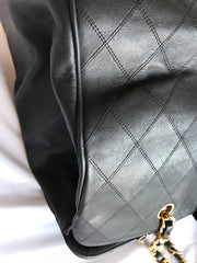 Vintage CHANEL black classic supermodel shoulder bag with golden CC. Jumbo, large shoulder purse from old era. Must have daily use Chanel.