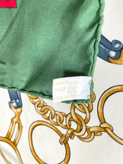Vintage Gucci green and ivory silk scarf with red GG logo print. Must have classic accessory piece from 80s. 0409212