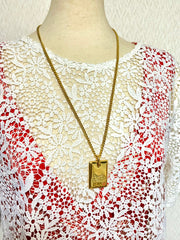 W4. Vintage Celine golden chain necklace with logo embossed plate. Classic jewelry. 050327rc3