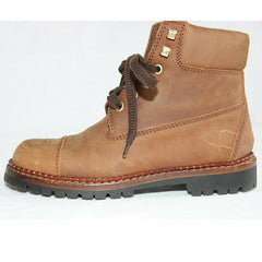Vintage CHANEL middle high, brown leather boots, hiking lace up boots, with CC mark. US5.5-6. EU 36. Classic casual shoes. 050816f5