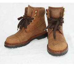 Vintage CHANEL middle high, brown leather boots, hiking lace up boots, with CC mark. US5.5-6. EU 36. Classic casual shoes. 050816f5