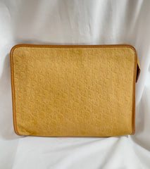 Vintage Christian Dior Bagages camel brown suede leather clutch purse, pouch with embossed Dior logo allover. Unisex use. 0409201
