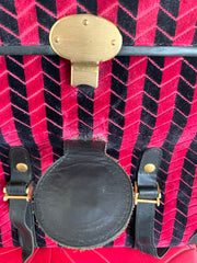 Vintage Roberta di Camerino red and black velvet chevron kelly handbag with golden logo motif. Rare masterpiece purse. 0501101ac
