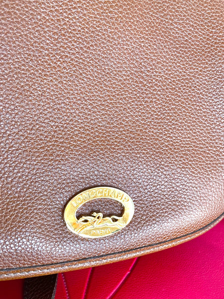 Vintage Longchamp Brown Pebbled Leather Adjustable Crossbody Bag!!!