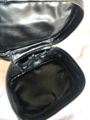 Vintage CHANEL calfskin classic cosmetic and toiletry black pouch, vanity bag with CC charm. Classic make up case. 0506301