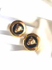 Vintage ESCADA golden and black frame jaguar head earrings. Beautiful vintage jewelry. 050320r21