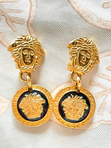 Vintage Gianni Versace medusa face motif dangle earrings with