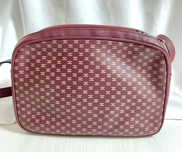 Vintage OLD CELINE Classical Shoulder Bag Bordeaux Diagonal Bag W23.5cm Rare