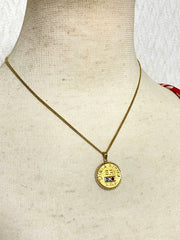 Vintage Sonia Rykiel chain necklace with logo coin top. Perfect vintage jewelry from SR Bijour. 0409081