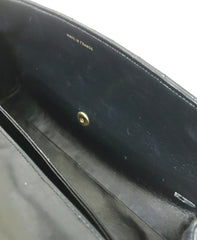 Vintage Chanel black leather 2.55 chain large shoulder bag with white trimming edge and a matching pouch. 0403284