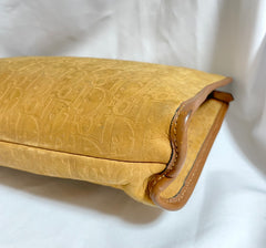Vintage Christian Dior Bagages camel brown suede leather clutch purse, pouch with embossed Dior logo allover. Unisex use. 0409201