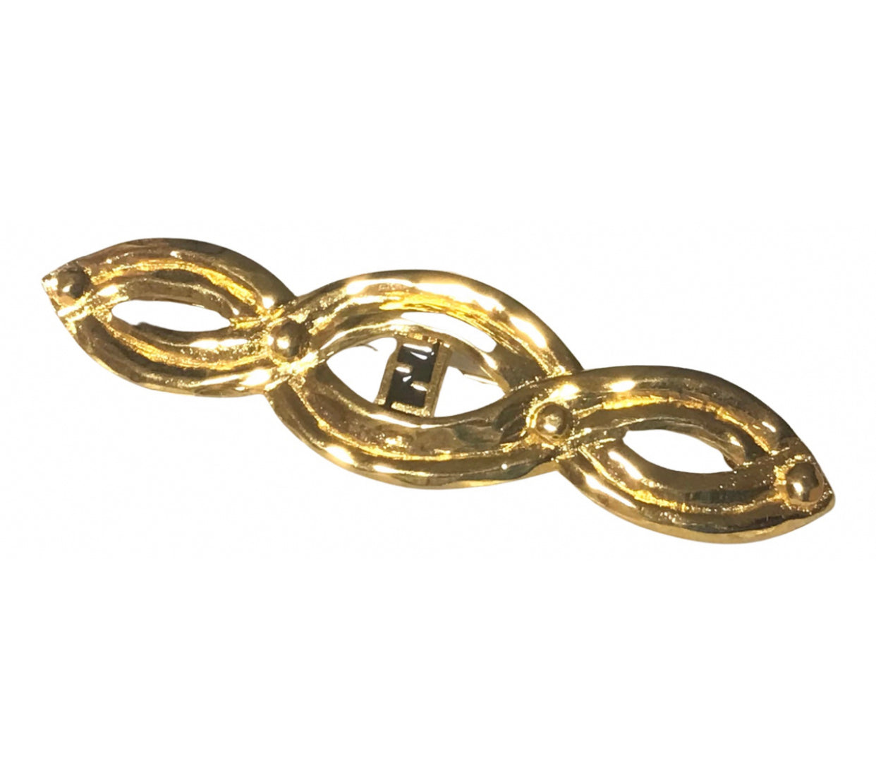 Vintage FENDI gold tone twisted design brooch pin, hat pin with FF mark. Can be used as a brooch pin, jacket brooch pin too. 0506303