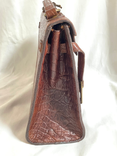 Vintage Mulberry brown croc-embossed leather shoulder bucket hobo bag Roger  Saul at 1stDibs