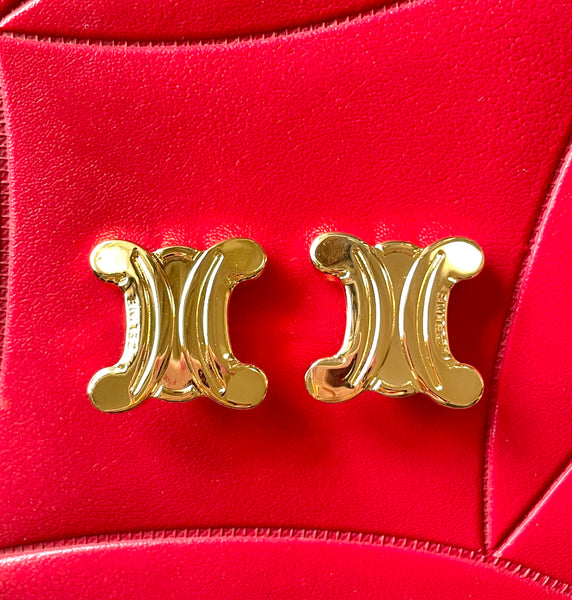 Celine Vintage Triomphe Logo Earrings