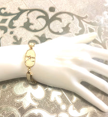 Vintage Roberta di Camerino chain bracelet with white logo charms. Beautiful jewelry.