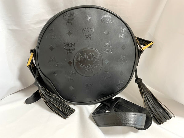 Vintage MCM black monogram rare round shape shoulder bag with