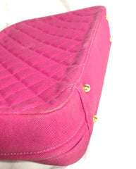 Vintage CHANEL pink canvas business bag style handbag with golden chain handle and a logo charm. Rare and collectible piece.