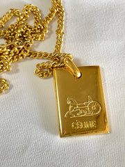 W4. Vintage Celine golden chain necklace with logo embossed plate. Classic jewelry. 050327rc3