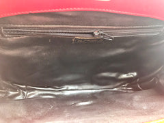 80's vintage FENDI red patent enamel and nappa leather oval round shape shoulder purse. Can be a clutch, pouch bag as well