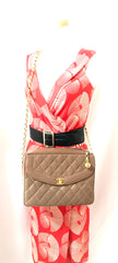Vintage Chanel large brown caviar leather 2.55 camera bag style chain shoulder bag with golden CC ball charm. Must have purse. 0405161