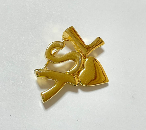 YVES SAINT LAURENT YSL Brooch Gold Plated Logo Pin Brooch AUTH