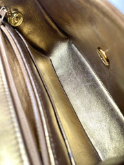 Vintage CHANEL golden lambskin flap chain shoulder bag, classic 2.55 mini purse with gold tone CC closure. 0409052