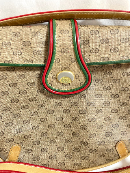 Vintage Gucci GG monogram shoulder bag with red and green webbing