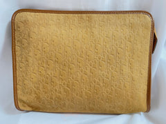 Vintage Christian Dior Bagages camel brown suede leather clutch purse, pouch with embossed Dior logo allover. Unisex use. 0409201