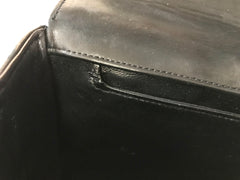 Vintage Chanel black leather 2.55 chain large shoulder bag with white trimming edge and a matching pouch. 0403284