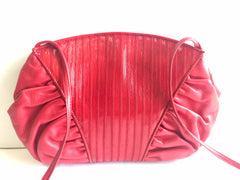 80's vintage FENDI red patent enamel and nappa leather oval round shape shoulder purse. Can be a clutch, pouch bag as well