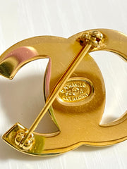 Vintage CHANEL golden turn lock CC pin brooch with crystals. Very classic and popular jewelry. Coco mark brooch. 0411251