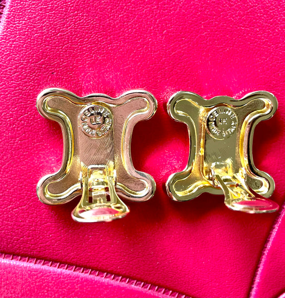 W1 MINT. Vintage Celine golden extra large maillon triomphe logo earrings.  Gorgeous Celine jewelry. 050326rc1