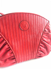 80's vintage FENDI red patent enamel and nappa leather oval round shape shoulder purse. Can be a clutch, pouch bag as well
