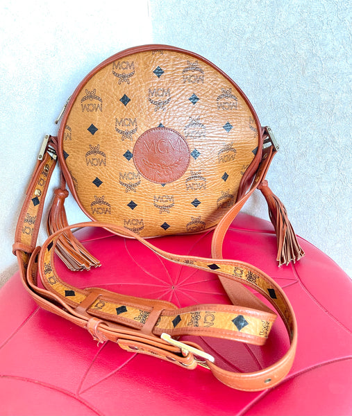 Vintage MCM brown monogram round Suzy Wong shoulder bag with brown