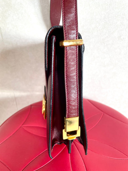 Vintage Celine wine red shoulder bag with clutch purse with golden