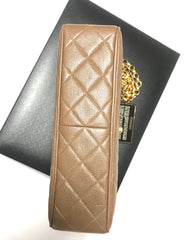 Vintage Chanel large brown caviar leather 2.55 camera bag style chain shoulder bag with golden CC ball charm. Must have purse. 0405161