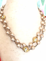 Vintage CHANEL clear gripoix and faux pearl necklace, long necklace. R0110115