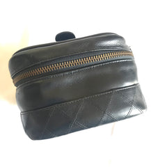Vintage CHANEL calfskin classic cosmetic and toiletry black pouch, vanity bag with CC charm. Classic make up case. 0506301