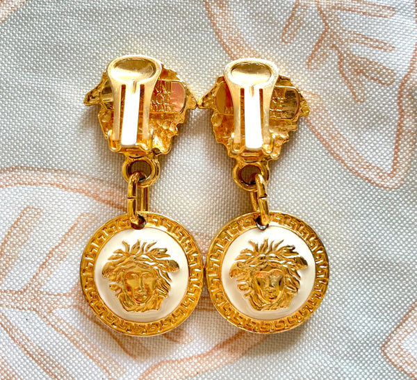 Authentic Gianni Versace Medusa Face Clip on Gold-Tone Earrings