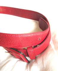 Vintage CHANEL 2.55 red caviar waist bag, fanny pack with belt and golden CC closure hock. Would fit waist 28.3”~ 30.7”(72~78cm)