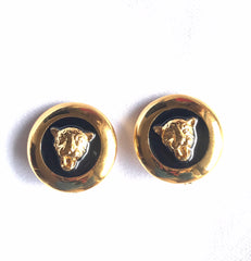 Vintage ESCADA golden and black frame jaguar head earrings. Beautiful vintage jewelry. 050320r21