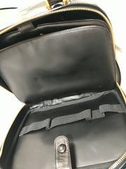 Vintage CHANEL patent enamel vanity bag, lunchbox shape shoulder bag with large CC stitch motif. 050320r5