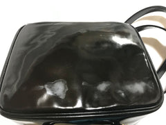Vintage CHANEL patent enamel vanity bag, lunchbox shape shoulder bag with large CC stitch motif. 050320r5