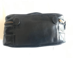 Vintage CHANEL calfskin classic cosmetic and toiletry black pouch, vanity bag with CC charm. Classic make up case. 0506301