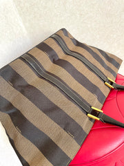 Vintage FENDI pecan stripe jacquard fabric handbag with black leather handles. Fendi classic bag. Must have purse. 050128ya1