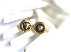 Vintage ESCADA golden and black frame jaguar head earrings. Beautiful vintage jewelry. 050320r21
