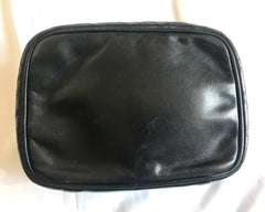 Vintage CHANEL calfskin classic cosmetic and toiletry black pouch, vanity bag with CC charm. Classic make up case. 0506301