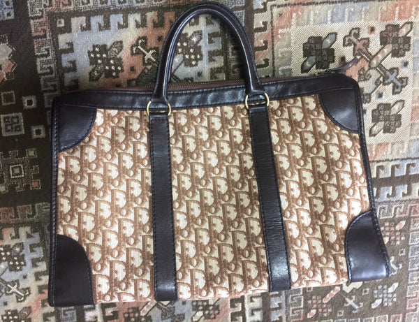 Vintage Christian Dior brown and grey combination tote bag with