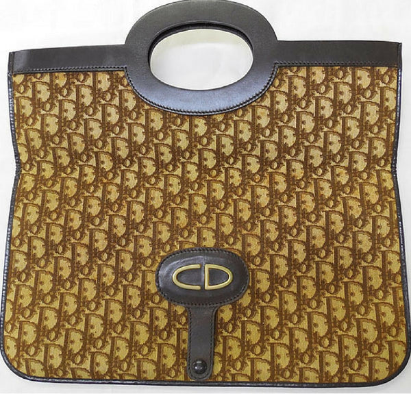 Vintage Christian Dior brown trotter clutch bag with CD gold charm