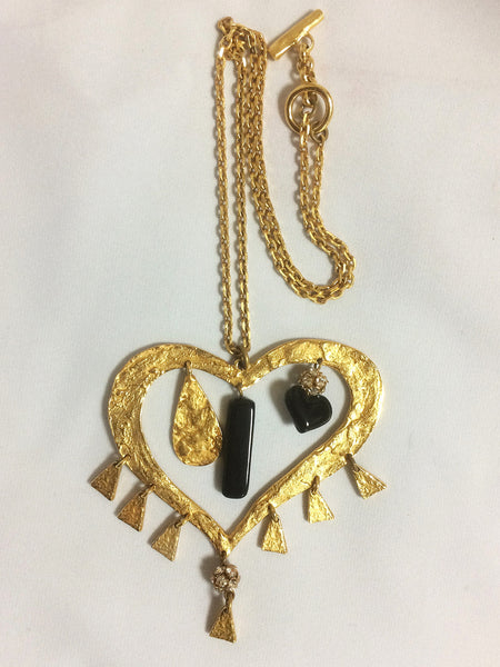 Vintage Christian Lacroix golden outlined large heart pendant top